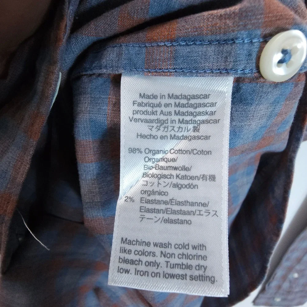 J. Crew Shirt Mens M Blue Brown Plaid Slim Fit Organic Cotton Stretch Streetwear